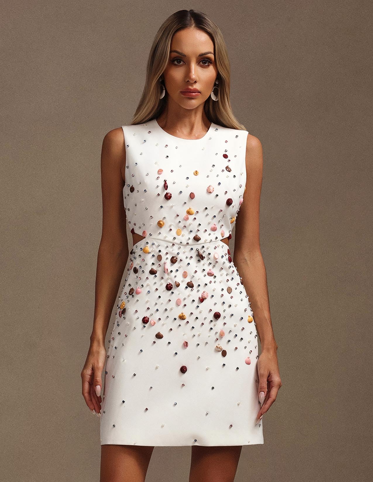 Foto 3 pulgar | Vestido Ajustado Sin Mangas Con Forma De Caracola De Diamantes Coloridos De Tsukko - Venta Internacional.