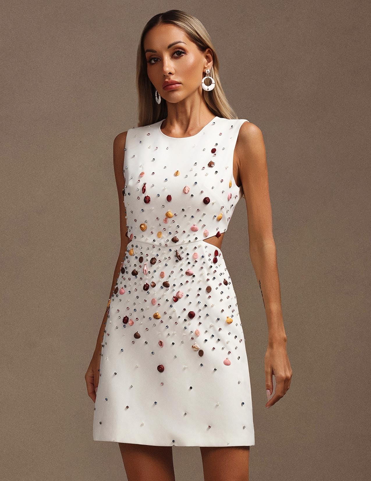 Foto 3 | Vestido Ajustado Sin Mangas Con Forma De Caracola De Diamantes Coloridos De Tsukko - Venta Internacional.