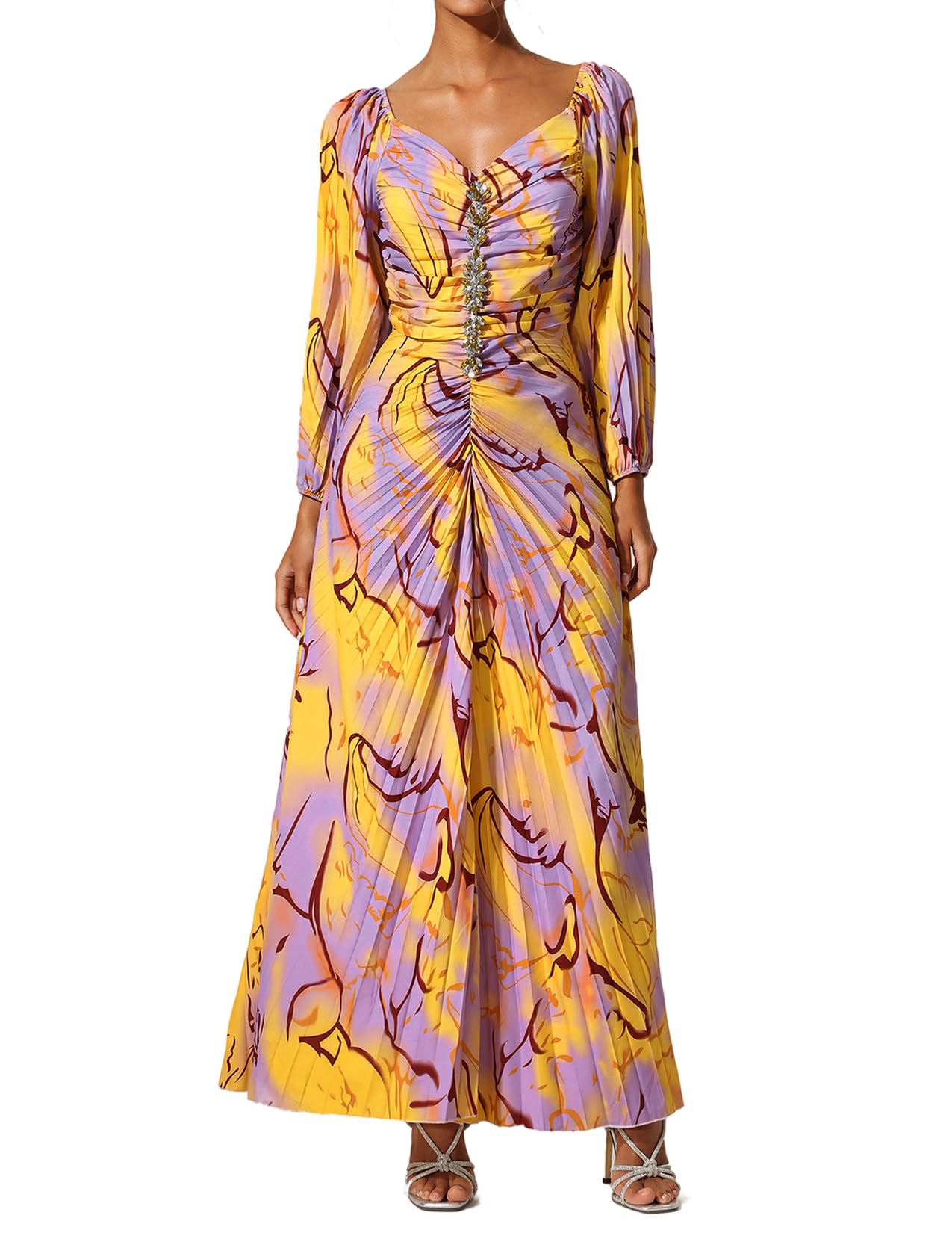 Foto 1 | Vestido Largo Con Estampado Floral De Diamantes Y Hombros Descubiertos De Tsukko - Venta Internacional.