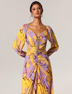Foto 4 | Vestido Largo Con Estampado Floral De Diamantes Y Hombros Descubiertos De Tsukko - Venta Internacional.