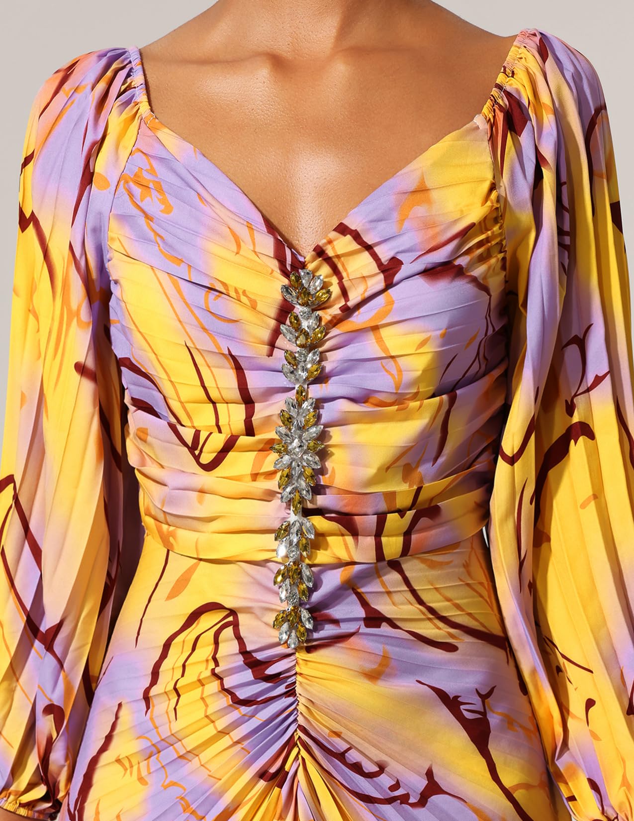 Foto 6 pulgar | Vestido Largo Con Estampado Floral De Diamantes Y Hombros Descubiertos De Tsukko - Venta Internacional.