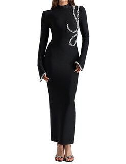 Foto 1 | Vestido Bella Barnett Con Vendaje En Forma De Diamante, Manga Larga, Negro - Venta Internacional.