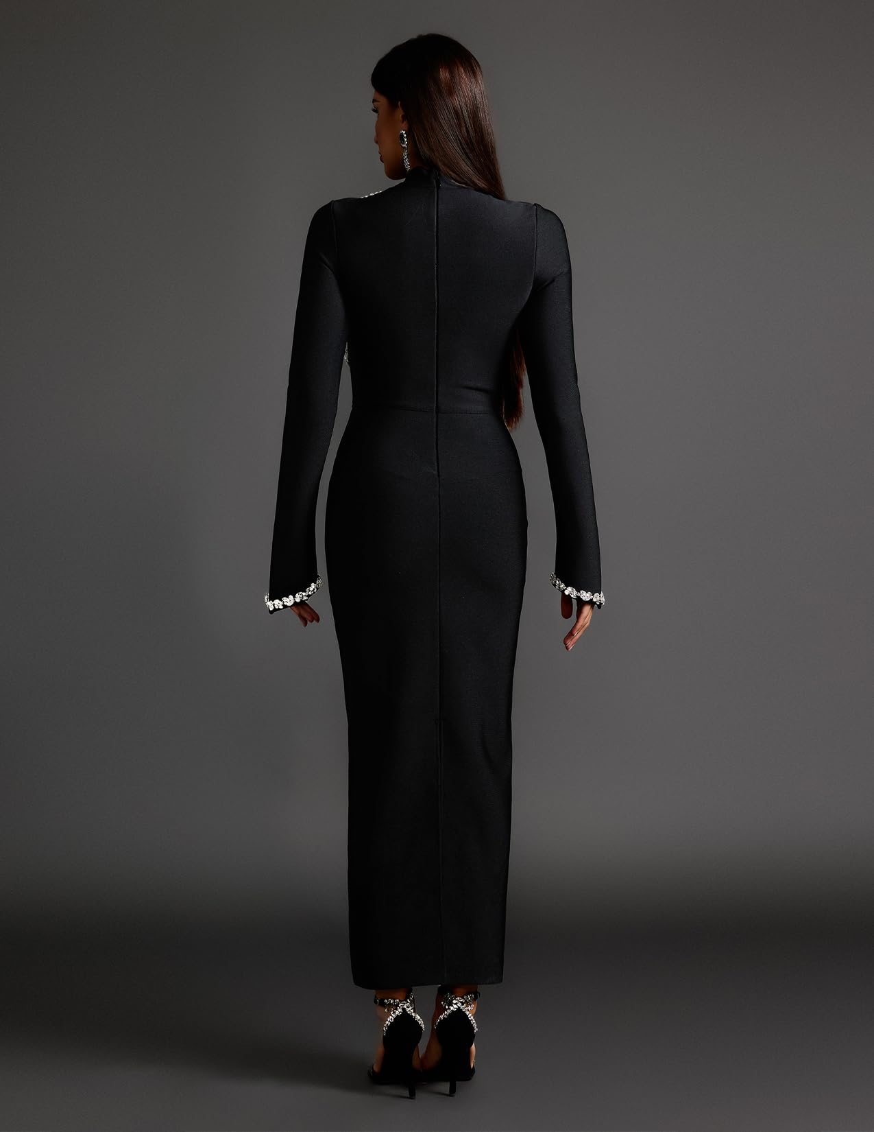 Foto 3 pulgar | Vestido Bella Barnett Con Vendaje En Forma De Diamante, Manga Larga, Negro - Venta Internacional.