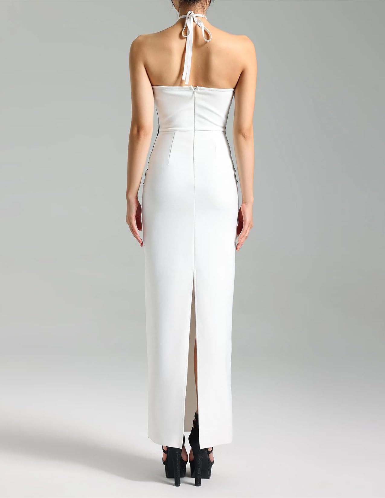 Foto 4 pulgar | Vestido Bella Barnett De Encaje Blanco Con Vendaje De Malla Recortada Para Mujer - Venta Internacional.