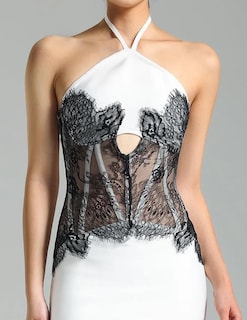 Foto 4 | Vestido Bella Barnett De Encaje Blanco Con Vendaje De Malla Recortada Para Mujer - Venta Internacional.
