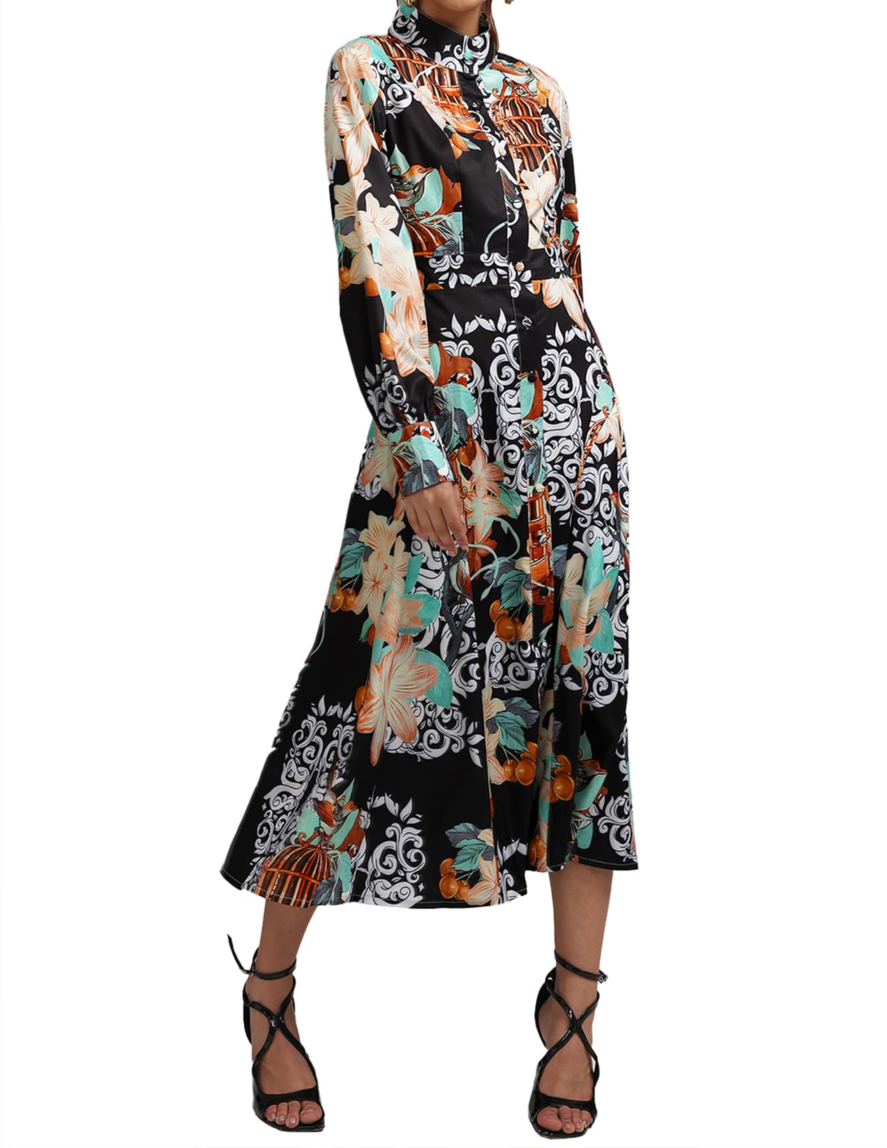 Foto 2 pulgar | Vestido Bella Barnett Estampado Con Cuello Alto Y Manga Larga Con Estampado Floral - Venta Internacional.