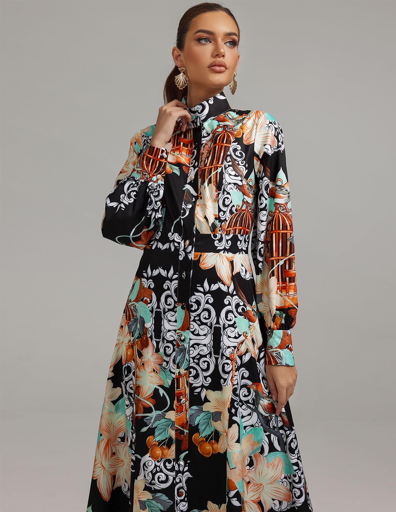 Foto 2 | Vestido Bella Barnett Estampado Con Cuello Alto Y Manga Larga Con Estampado Floral - Venta Internacional.