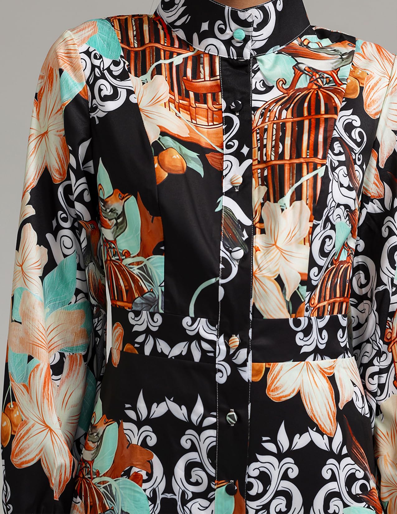Foto 6 pulgar | Vestido Bella Barnett Estampado Con Cuello Alto Y Manga Larga Con Estampado Floral - Venta Internacional.