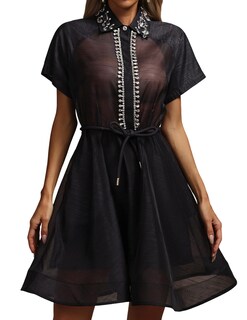 Foto 1 | Vestido Tsukko Sofisticado De Manga Corta Con Panel Transparente Negro - Venta Internacional.