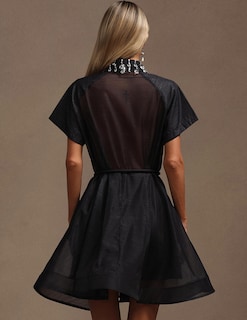 Foto 5 | Vestido Tsukko Sofisticado De Manga Corta Con Panel Transparente Negro - Venta Internacional.