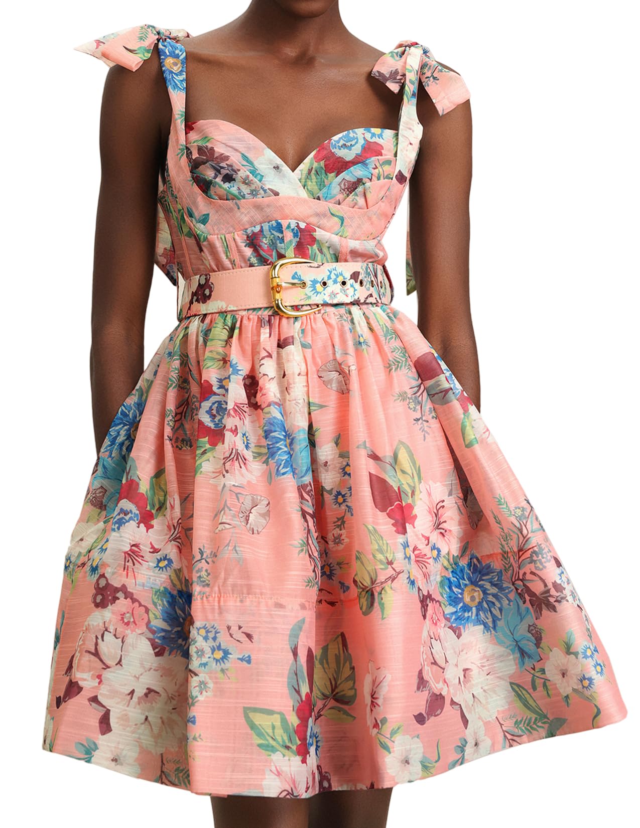 Vestido Tsukko Rosa Con Tirantes Finos, Corsé Con Estampado Floral, Mini - Venta Internacional.