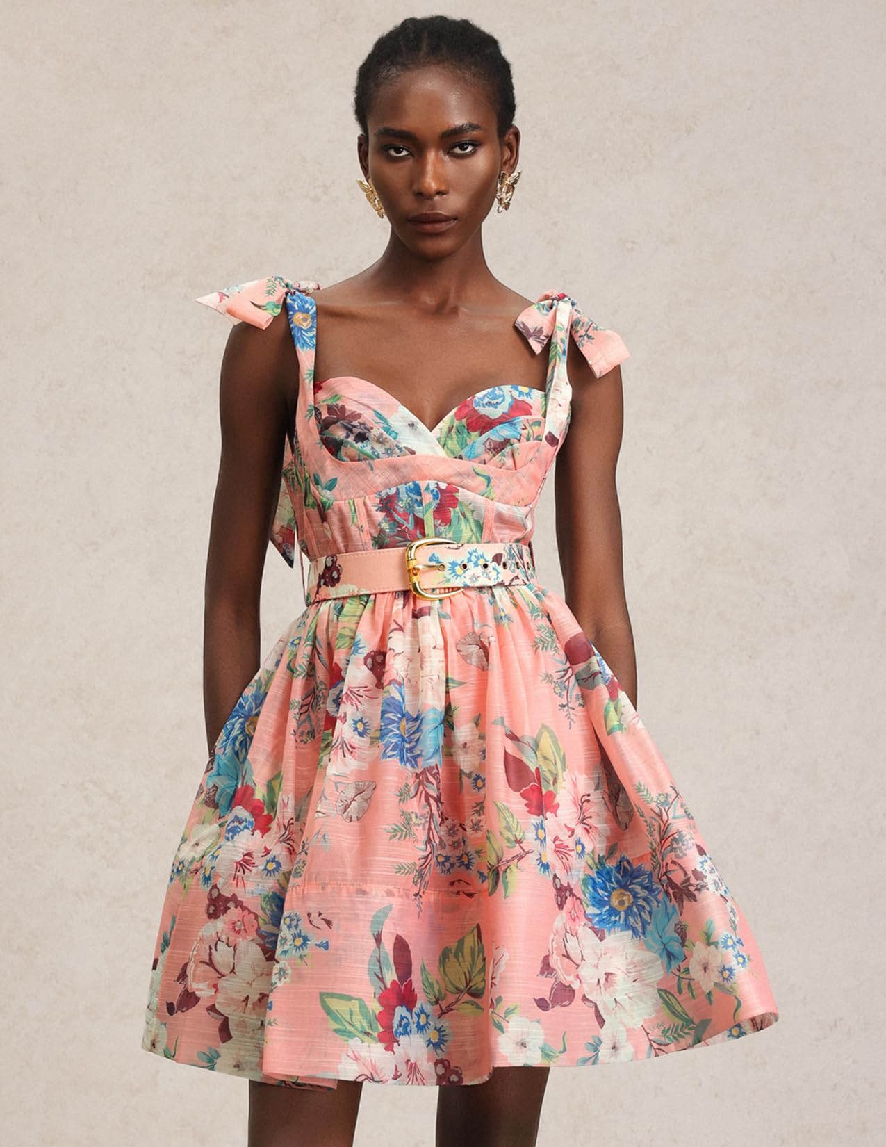 Foto 2 | Vestido Tsukko Rosa Con Tirantes Finos, Corsé Con Estampado Floral, Mini - Venta Internacional.