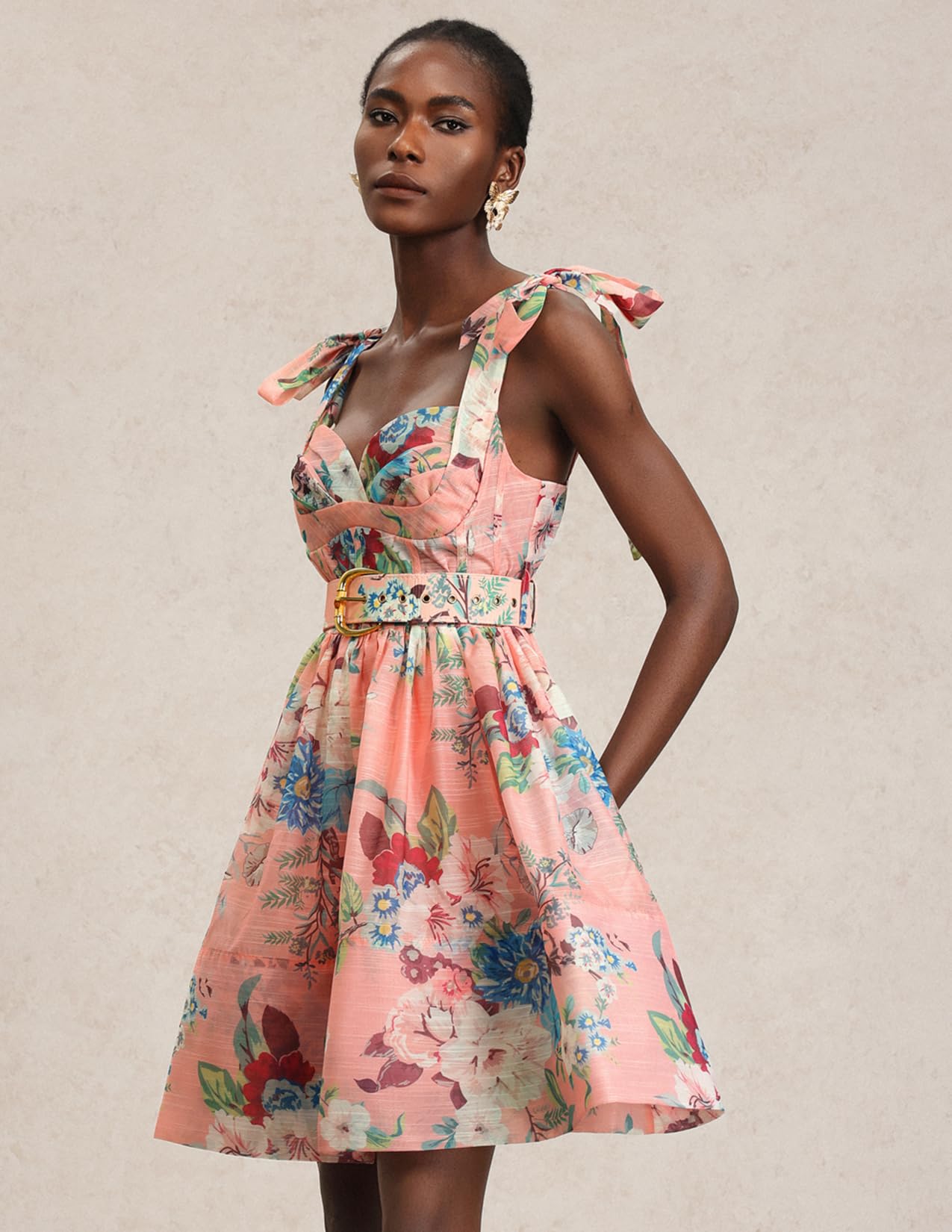 Foto 4 pulgar | Vestido Tsukko Rosa Con Tirantes Finos, Corsé Con Estampado Floral, Mini - Venta Internacional.