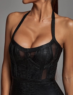 Foto 4 | Vestido De Noche Bella Barnett Halter Bodycon Sin Espalda Negro - Venta Internacional.