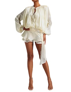 Foto 1 | Vestido De Verano Tsukko Con Dobladillo Con Volantes Y Manga Larga Para Mujer, Blanco - Venta Internacional.
