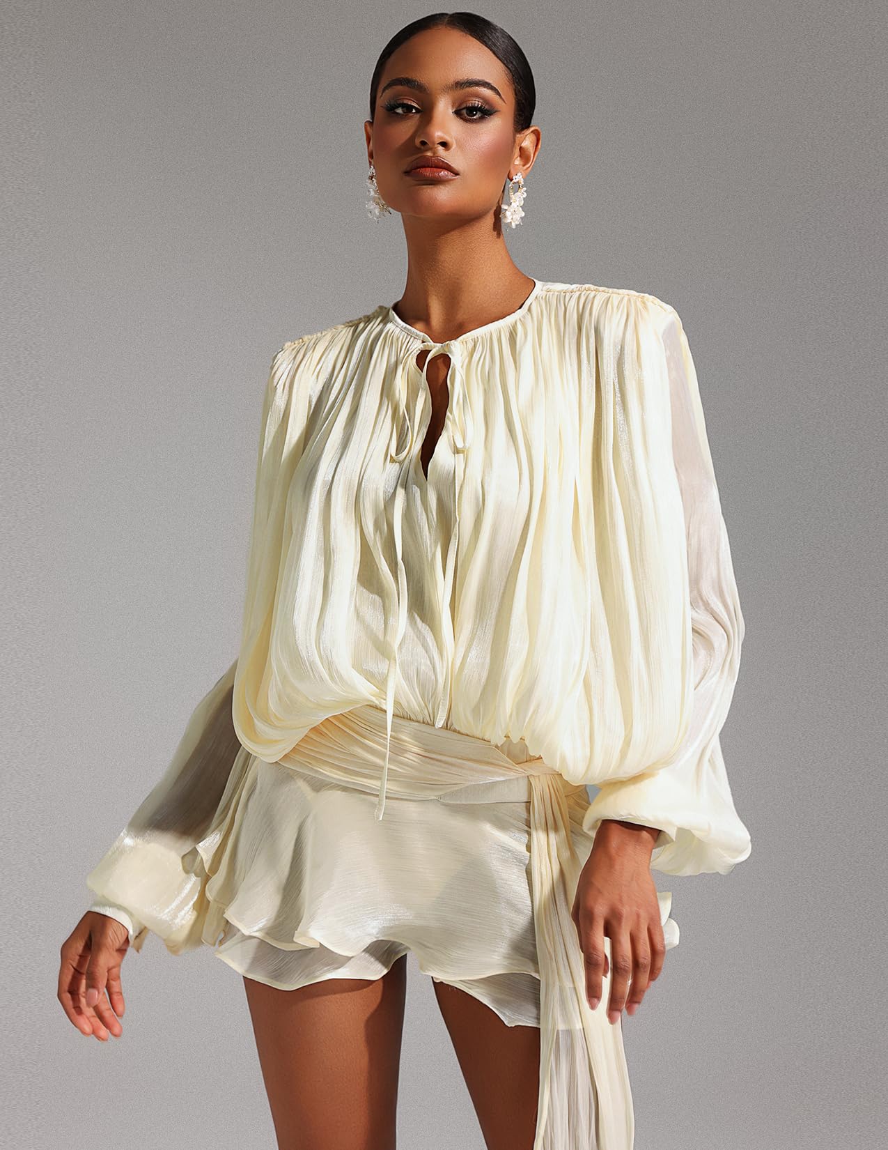 Foto 3 pulgar | Vestido De Verano Tsukko Con Dobladillo Con Volantes Y Manga Larga Para Mujer, Blanco - Venta Internacional.