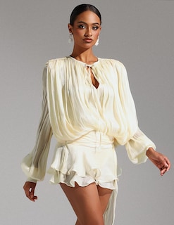 Foto 3 | Vestido De Verano Tsukko Con Dobladillo Con Volantes Y Manga Larga Para Mujer, Blanco - Venta Internacional.