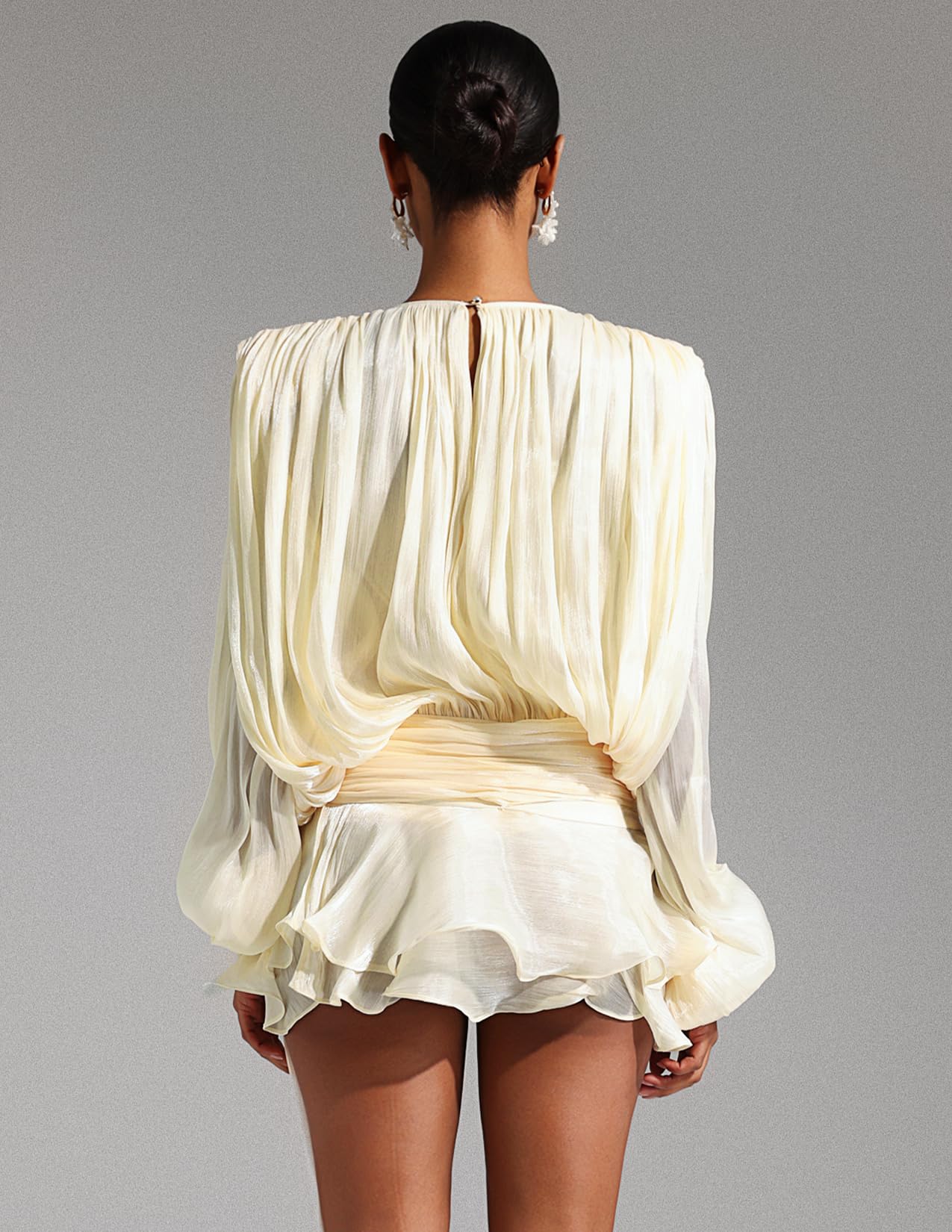 Foto 5 pulgar | Vestido De Verano Tsukko Con Dobladillo Con Volantes Y Manga Larga Para Mujer, Blanco - Venta Internacional.