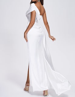 Foto 3 | Vestido Largo Bella Barnett Diamomate Con Corsé Blanco Satinado - Venta Internacional.