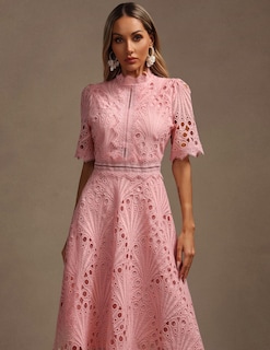 Foto 2 | Vestido Tsukko De Encaje Rosa Con Mangas Largas Con Volantes Para Mujer - Venta Internacional.