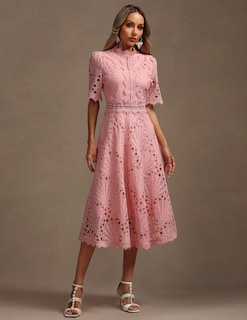 Foto 3 | Vestido Tsukko De Encaje Rosa Con Mangas Largas Con Volantes Para Mujer - Venta Internacional.