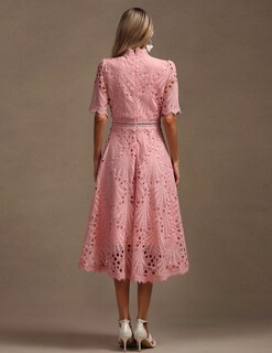 Foto 4 | Vestido Tsukko De Encaje Rosa Con Mangas Largas Con Volantes Para Mujer - Venta Internacional.