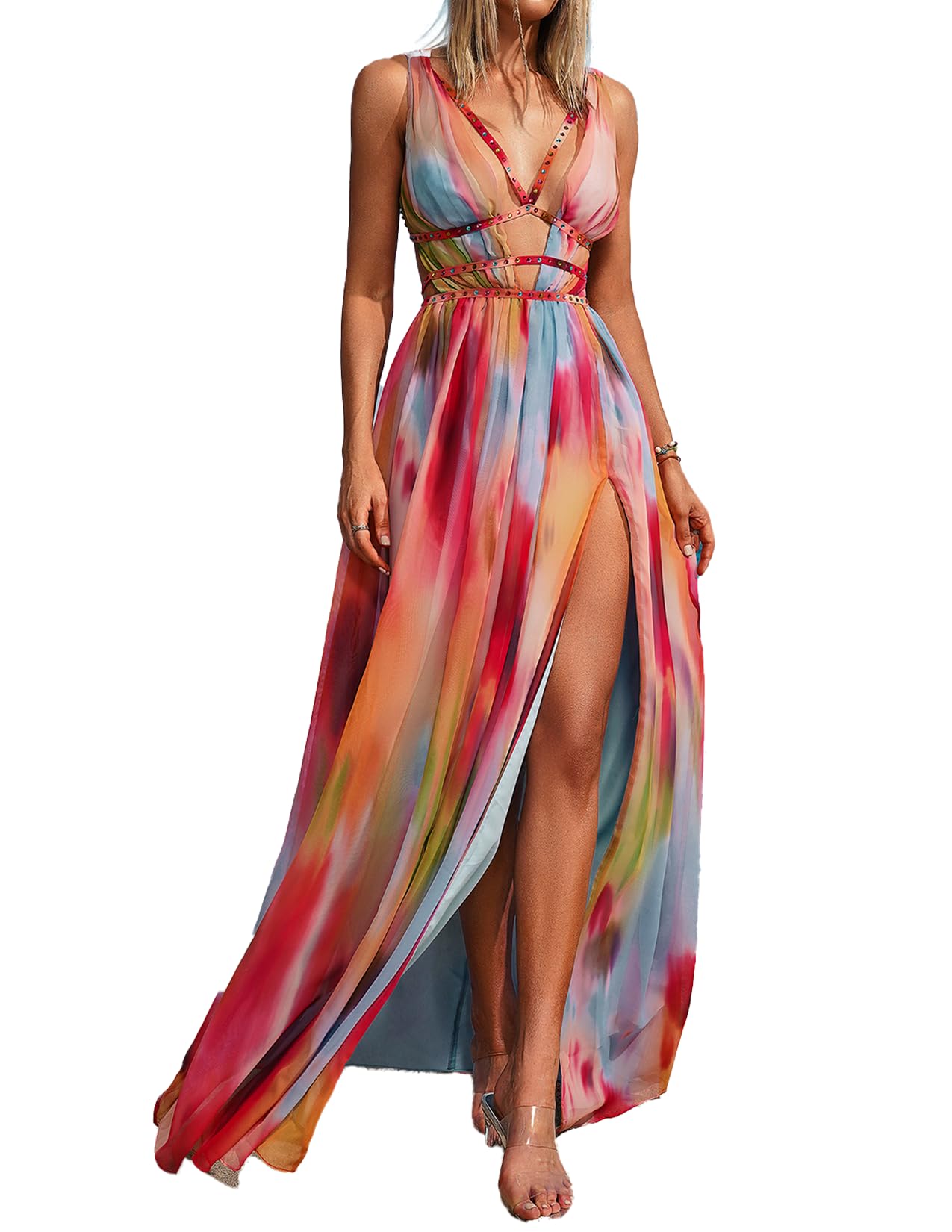 Foto 2 pulgar | Vestido Bella Barnett Boho Deep V De Chifón Maxi Fiesta En El Jardín - Venta Internacional.