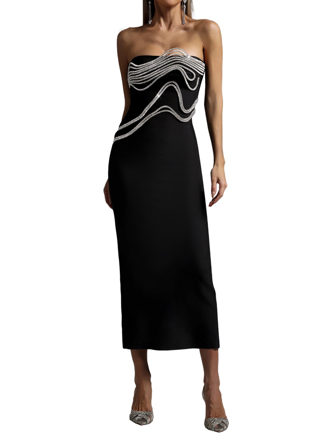 Foto 2 pulgar | Vestido De Fiesta Bella Barnett Splendid Negro Sin Tirantes - Venta Internacional.