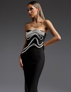 Foto 4 | Vestido De Fiesta Bella Barnett Splendid Negro Sin Tirantes - Venta Internacional.
