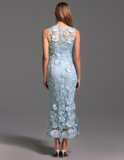 Foto 3 | Vestido Bella Barnett Azul Sin Mangas Con Flores Bordadas Y Encaje - Venta Internacional.