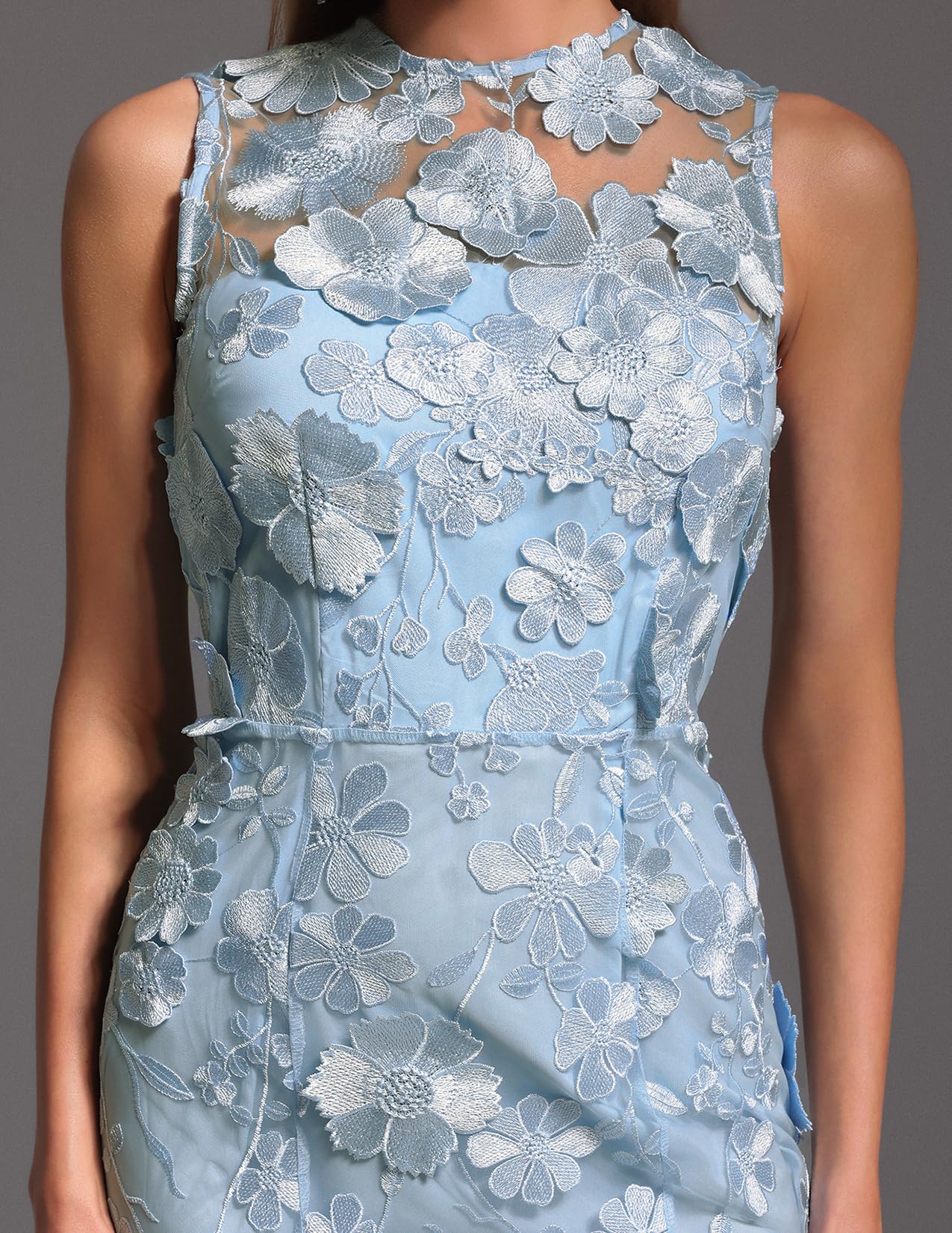 Foto 5 | Vestido Bella Barnett Azul Sin Mangas Con Flores Bordadas Y Encaje - Venta Internacional.