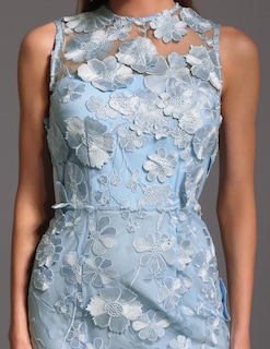 Foto 5 | Vestido Bella Barnett Azul Sin Mangas Con Flores Bordadas Y Encaje - Venta Internacional.