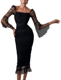 Foto 1 | Vestido Ajustado De Encaje Y Malla Fruncido Bella Barnett Para Mujer - Venta Internacional.