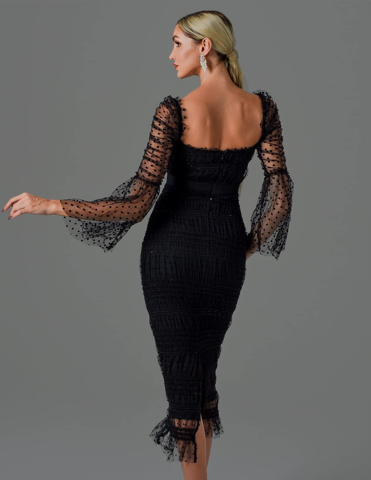 Foto 4 pulgar | Vestido Ajustado De Encaje Y Malla Fruncido Bella Barnett Para Mujer - Venta Internacional.