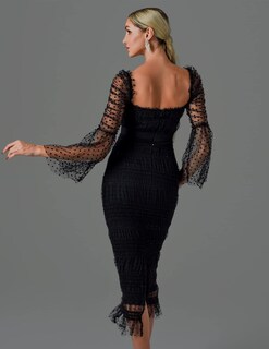 Foto 3 | Vestido Ajustado De Encaje Y Malla Fruncido Bella Barnett Para Mujer - Venta Internacional.