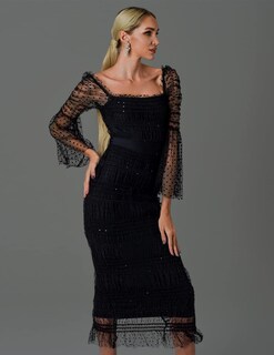 Foto 5 | Vestido Ajustado De Encaje Y Malla Fruncido Bella Barnett Para Mujer - Venta Internacional.