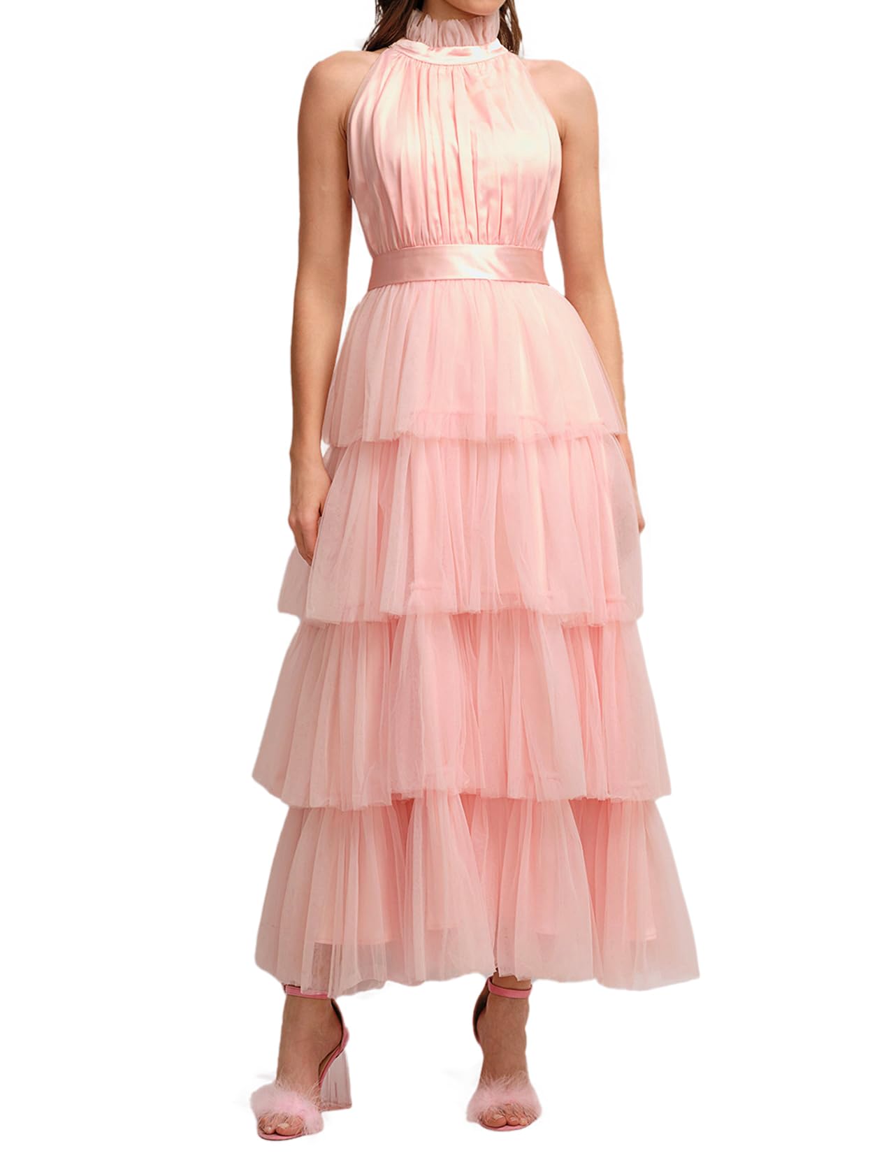 Foto 2 pulgar | Vestido Bella Barnett De Tul Rosa Sin Mangas Para Mujer - Venta Internacional.