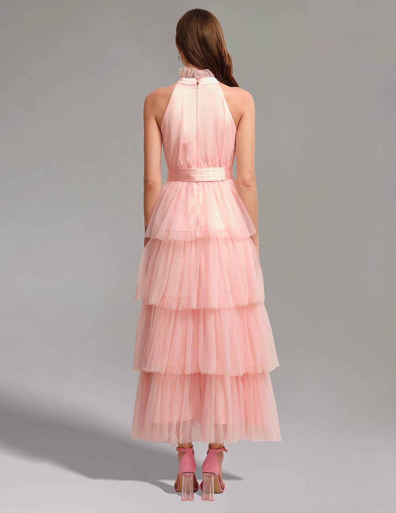 Foto 6 pulgar | Vestido Bella Barnett De Tul Rosa Sin Mangas Para Mujer - Venta Internacional.