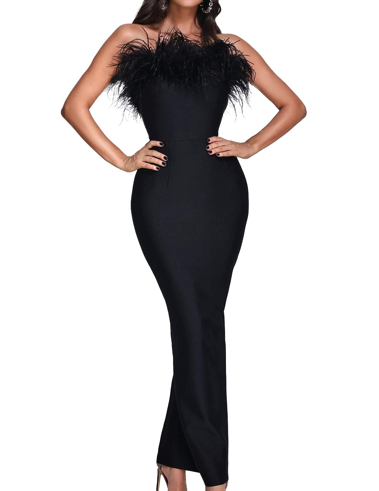 Foto 2 pulgar | Vestido Largo Bella Barnett De Plumas Negras Para Mujer, Talla S - Venta Internacional.