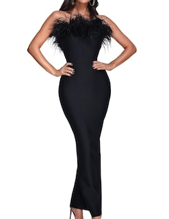 Foto 1 | Vestido Largo Bella Barnett De Plumas Negras Para Mujer, Talla S - Venta Internacional.