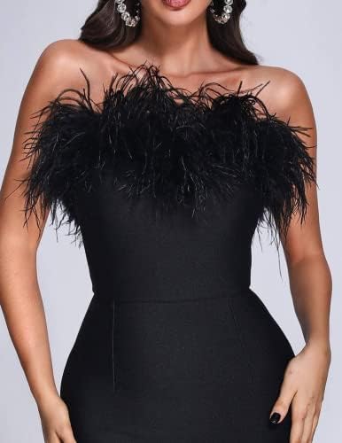 Foto 4 pulgar | Vestido Largo Bella Barnett De Plumas Negras Para Mujer, Talla S - Venta Internacional.