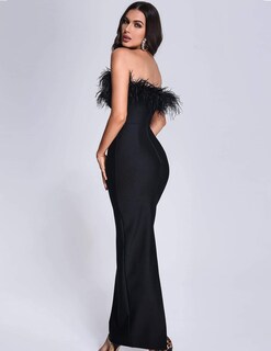 Foto 4 | Vestido Largo Bella Barnett De Plumas Negras Para Mujer, Talla S - Venta Internacional.