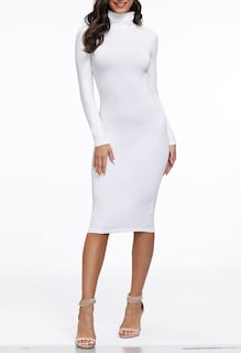 Foto 2 | Vestido Rosa Con Cuello Alto Queen, Manga Larga, Bodycon L, Blanco - Venta Internacional.