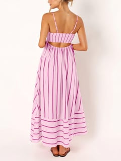 Foto 2 | Vestido Largo Chouyatou Para Mujer, A Rayas, Espalda Fruncida, Rosa - Venta Internacional.