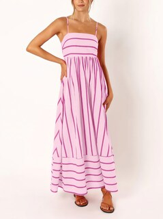 Foto 3 | Vestido Largo Chouyatou Para Mujer, A Rayas, Espalda Fruncida, Rosa - Venta Internacional.