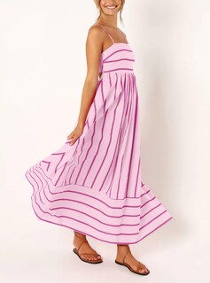 Foto 4 | Vestido Largo Chouyatou Para Mujer, A Rayas, Espalda Fruncida, Rosa - Venta Internacional.