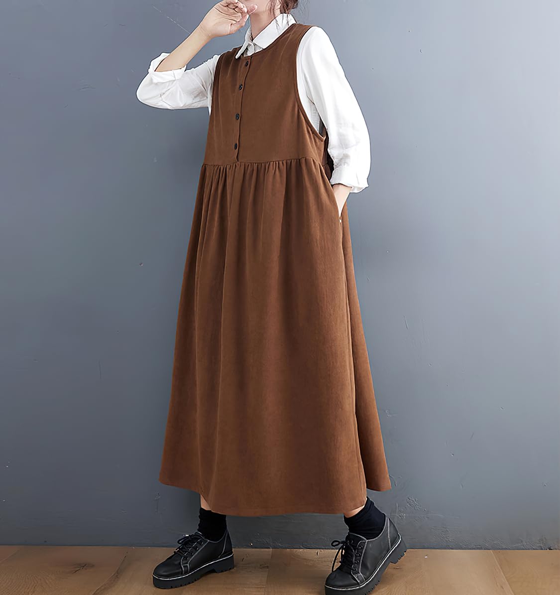 Foto 3 pulgar | Vestido General Chouyatou Para Mujer, Pana, Sin Mangas, Marrón - Venta Internacional.
