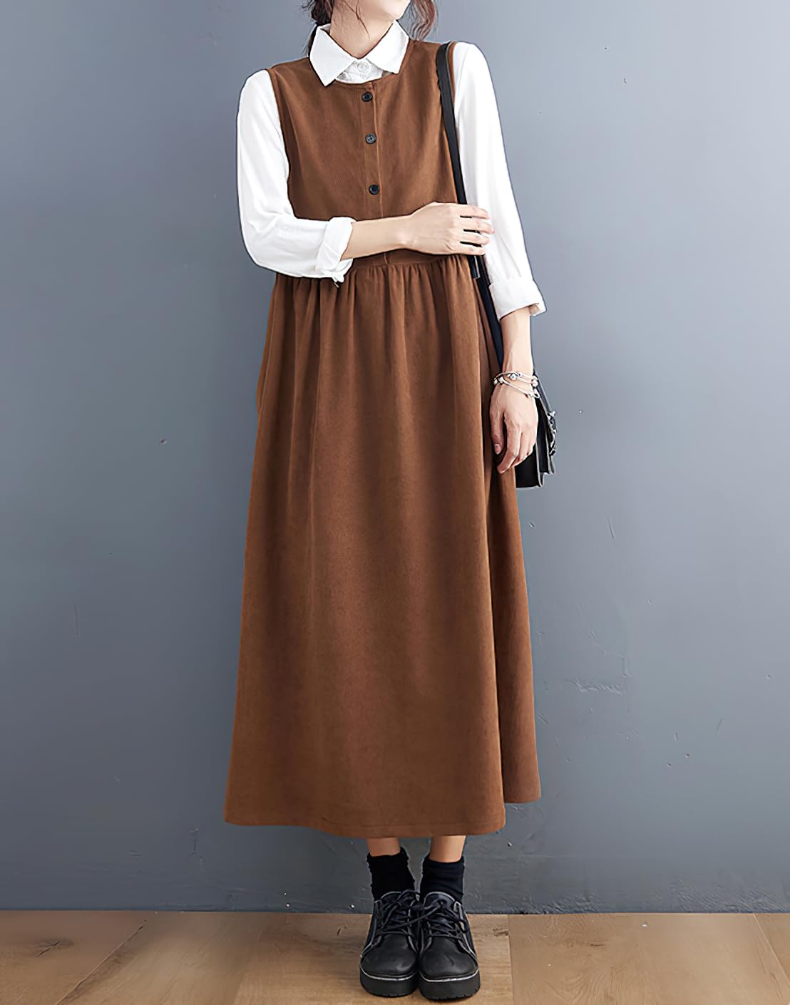 Foto 4 pulgar | Vestido General Chouyatou Para Mujer, Pana, Sin Mangas, Marrón - Venta Internacional.