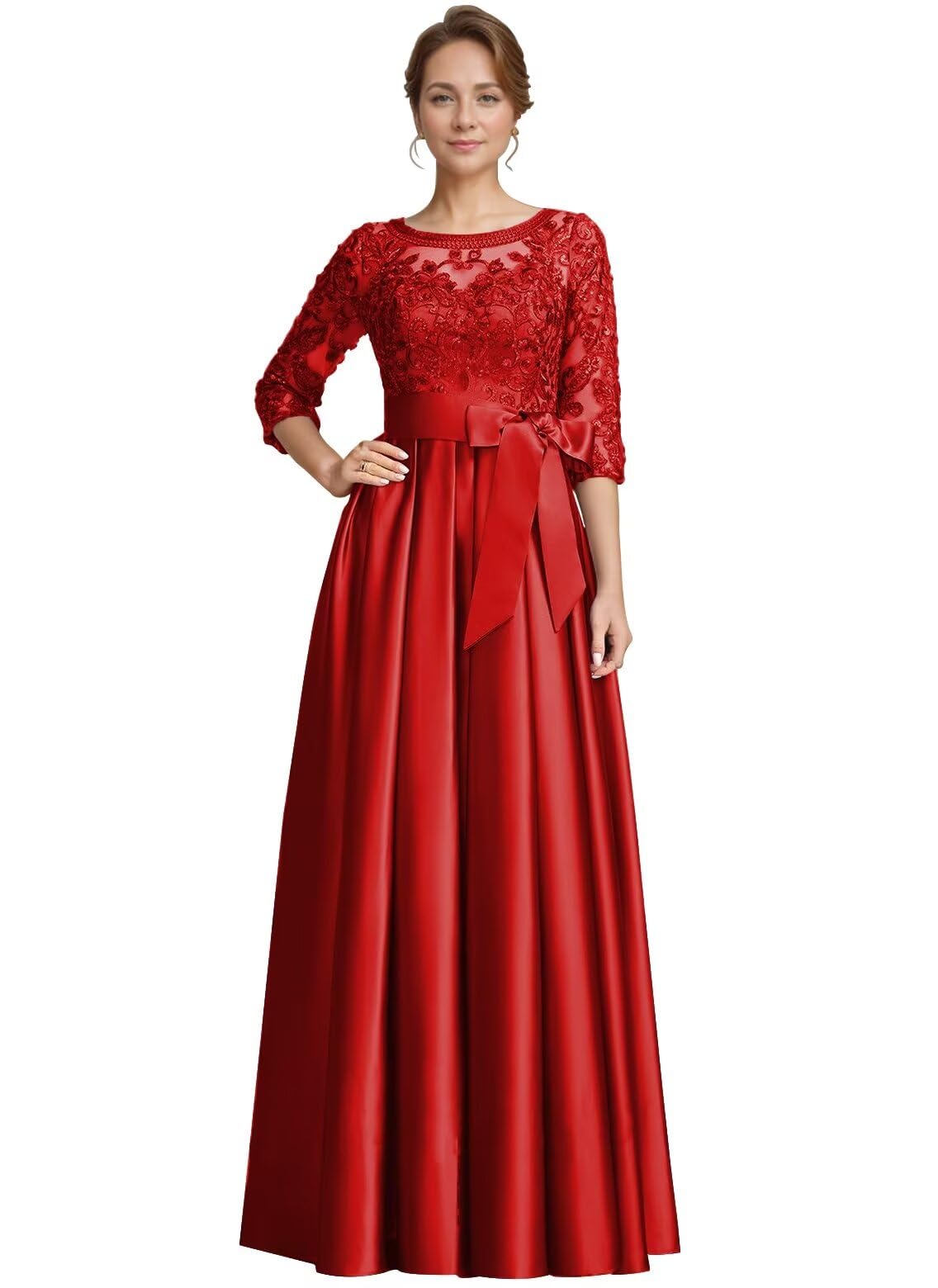 Foto 2 pulgar | Vestido Raomiao Lace Mother Of The Bride, Rojo Satinado, Talla Grande - Venta Internacional.