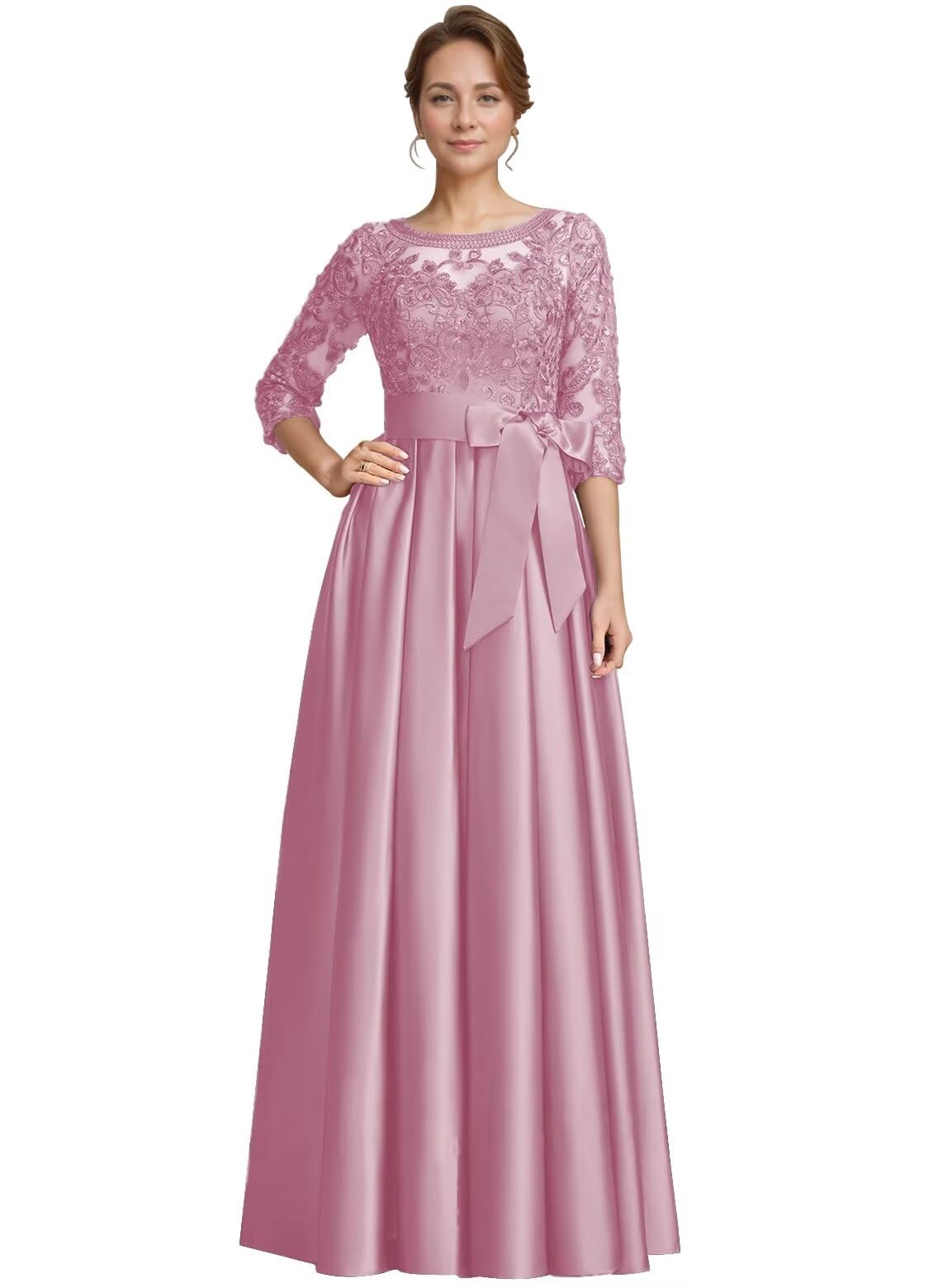 Foto 2 pulgar | Vestido Raomiao Dusty Rose De Encaje Satinado Para La Madre Del Novio - Venta Internacional.